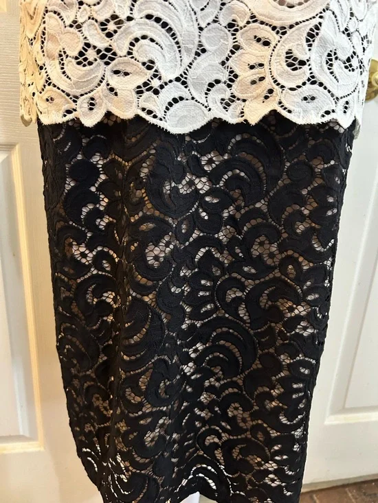 Tommy Hilfiger cream & black lace popover dress, size 14 - Picture 3 of 6